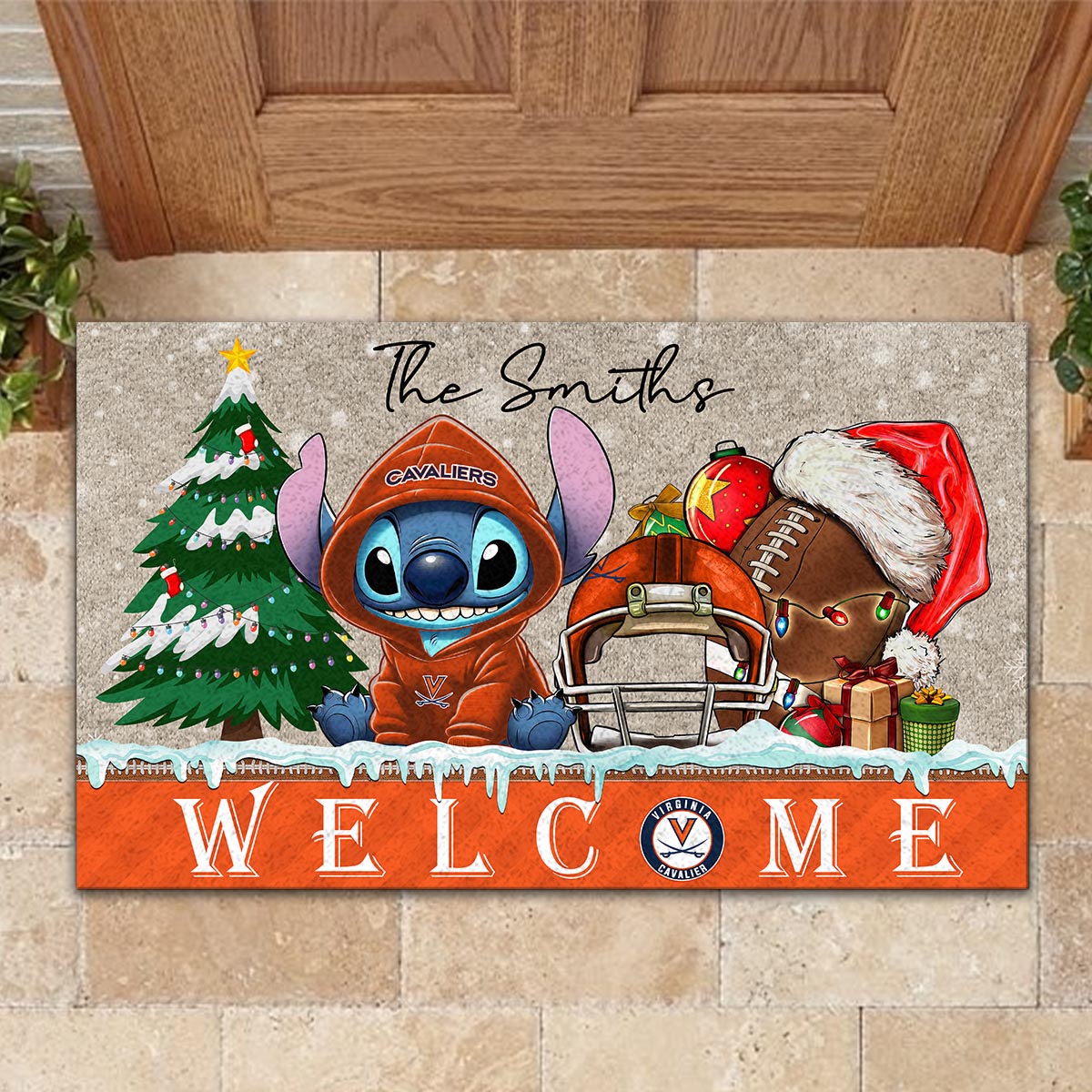 Sportswearmerch Virginia Cavaliers NCAA x Cute Stitch Christmas Doormat For Fan