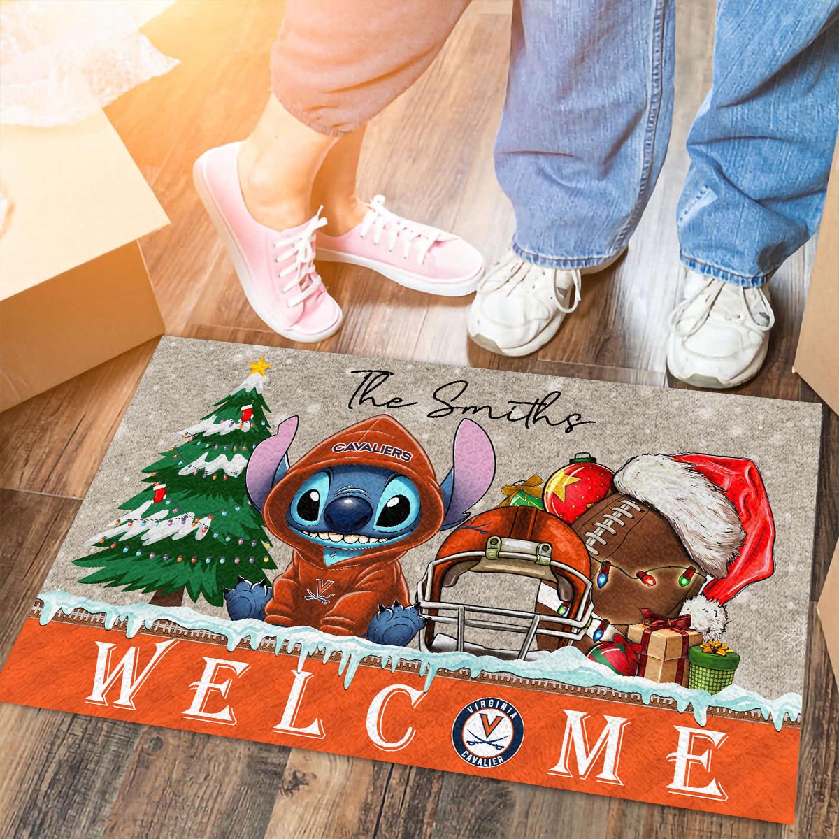 Sportswearmerch Virginia Cavaliers NCAA x Cute Stitch Christmas Doormat For Fan