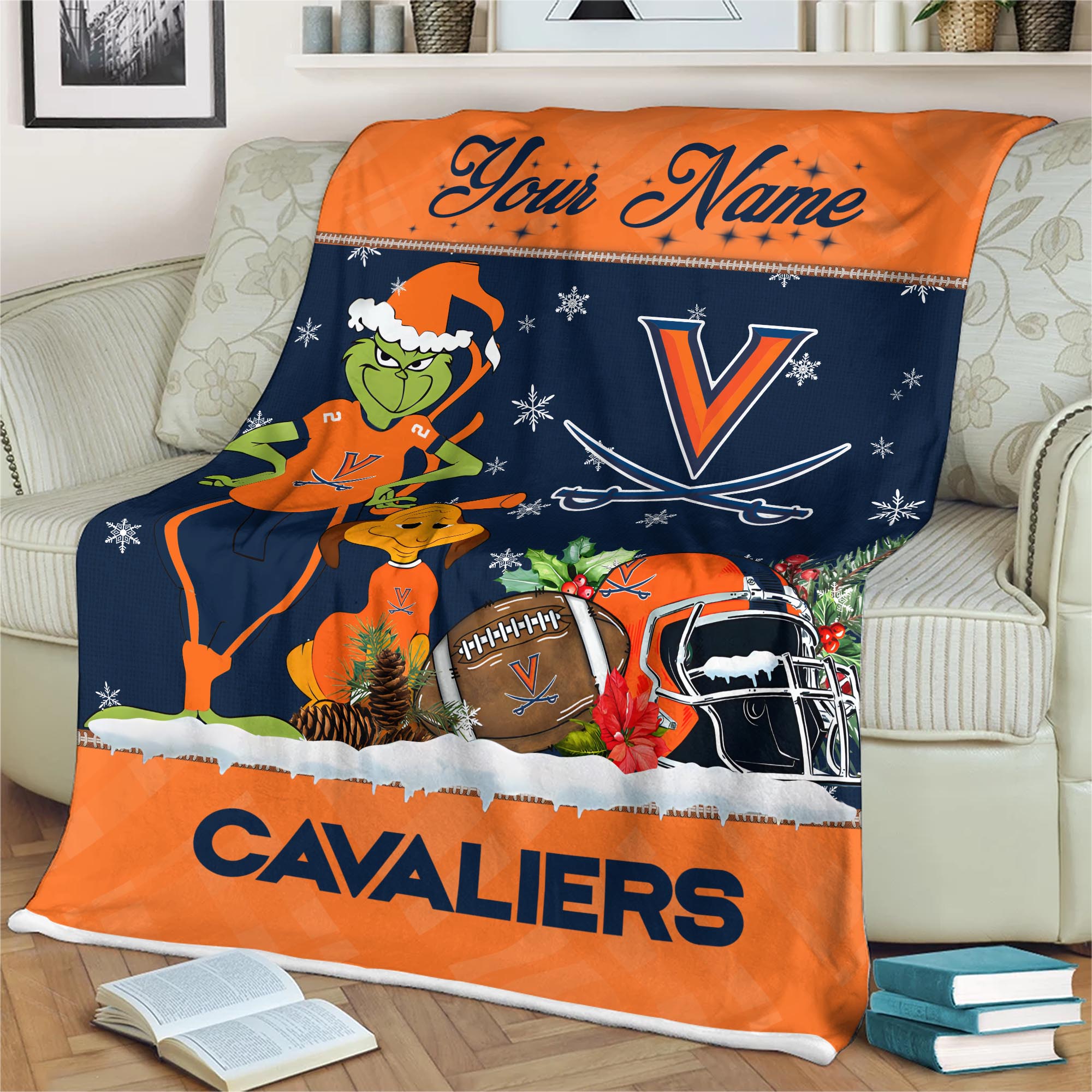 Sportswearmerch Virginia Cavaliers NCAA x Grinch Christmas Fleece Blanket For Fan