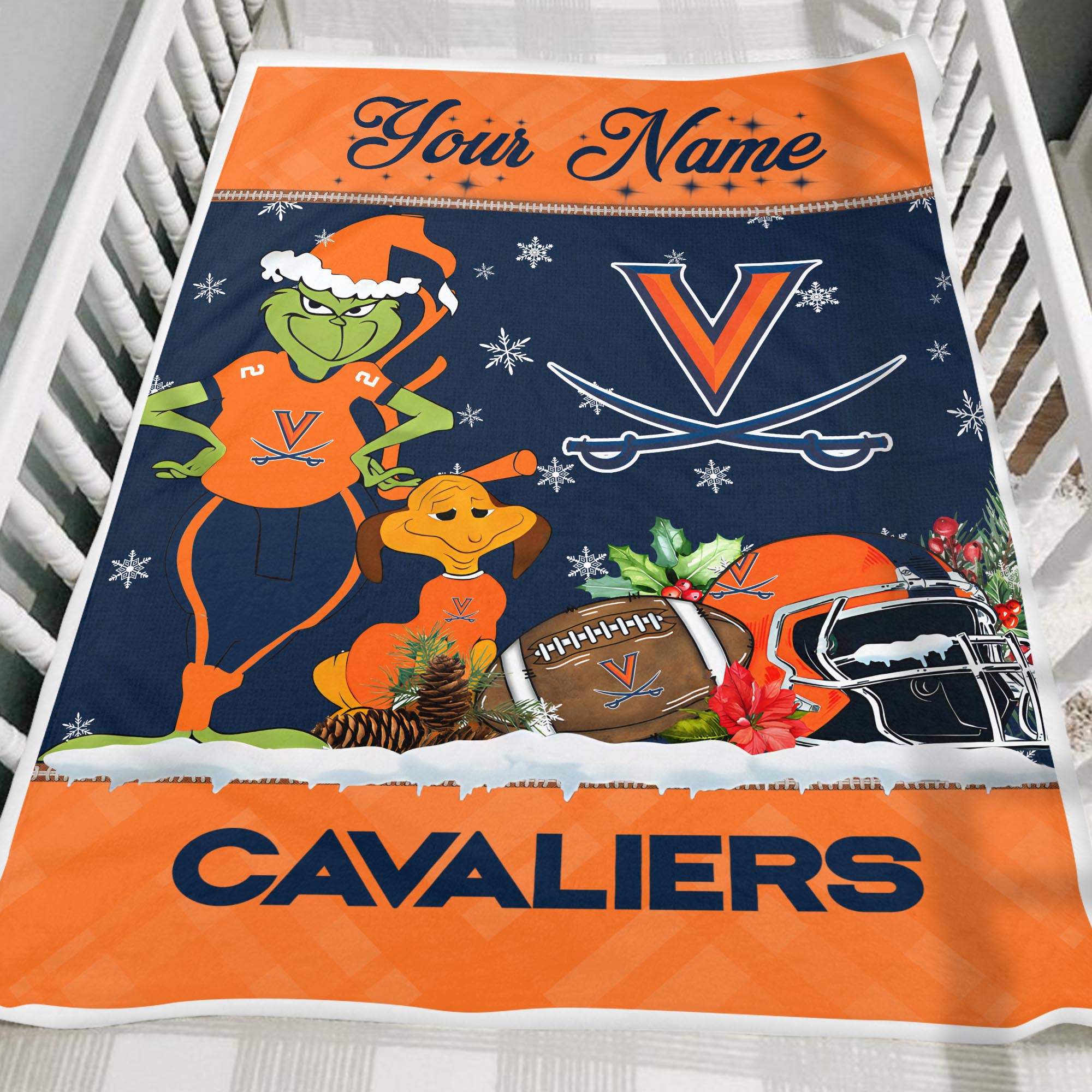 Sportswearmerch Virginia Cavaliers NCAA x Grinch Christmas Fleece Blanket For Fan