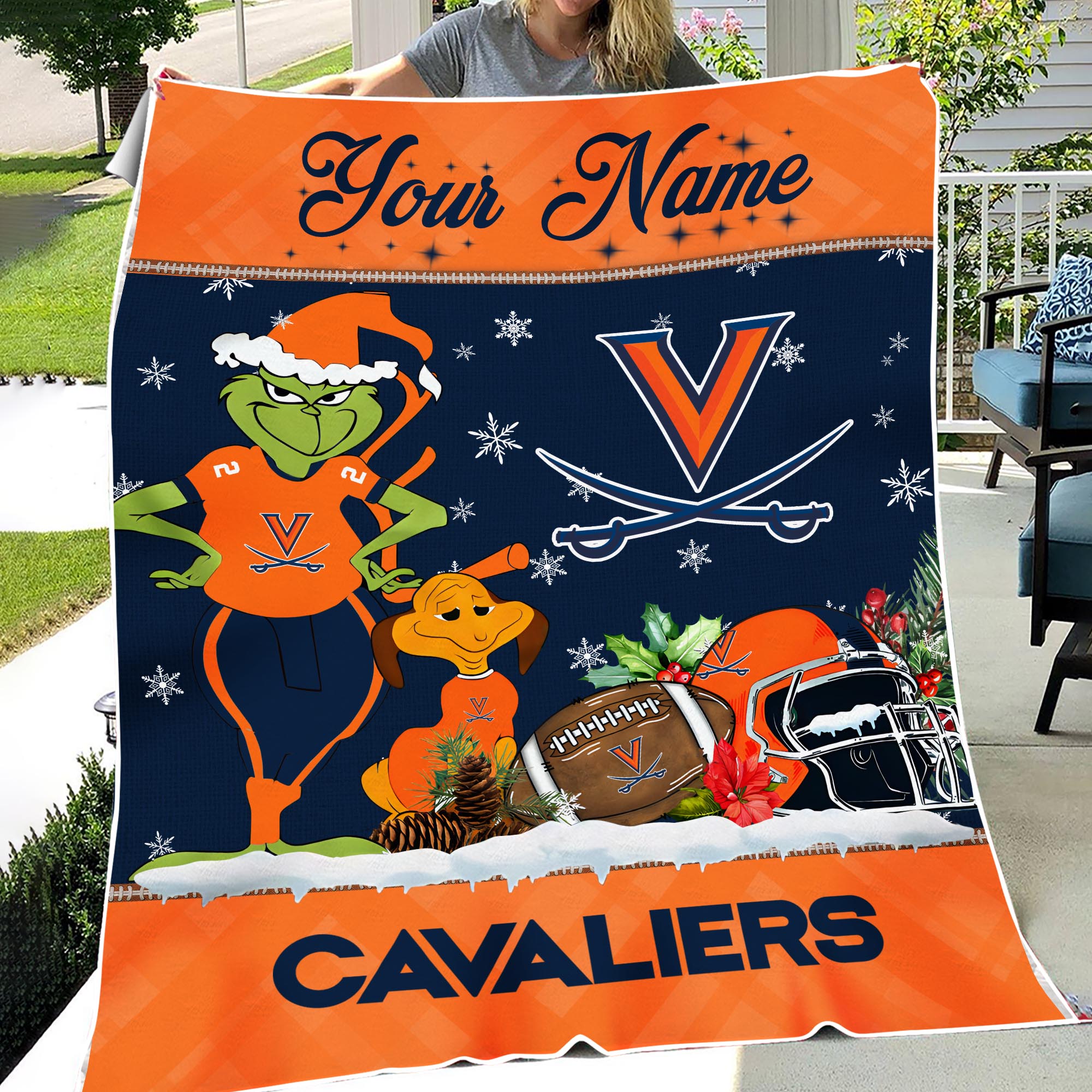 Sportswearmerch Virginia Cavaliers NCAA x Grinch Christmas Fleece Blanket For Fan