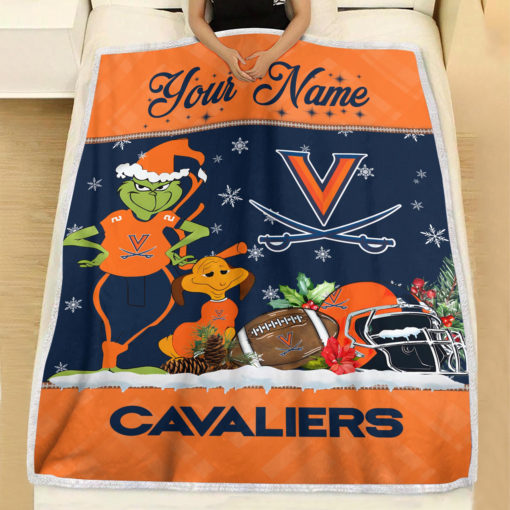 Sportswearmerch Virginia Cavaliers NCAA x Grinch Christmas Fleece Blanket For Fan
