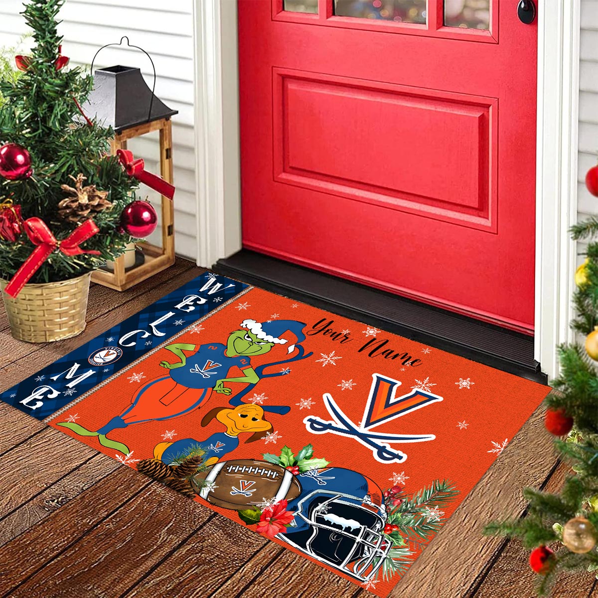 Sportswearmerch Virginia Cavaliers NCAA x Grinch Christmas Welcome Football Doormat For Fan