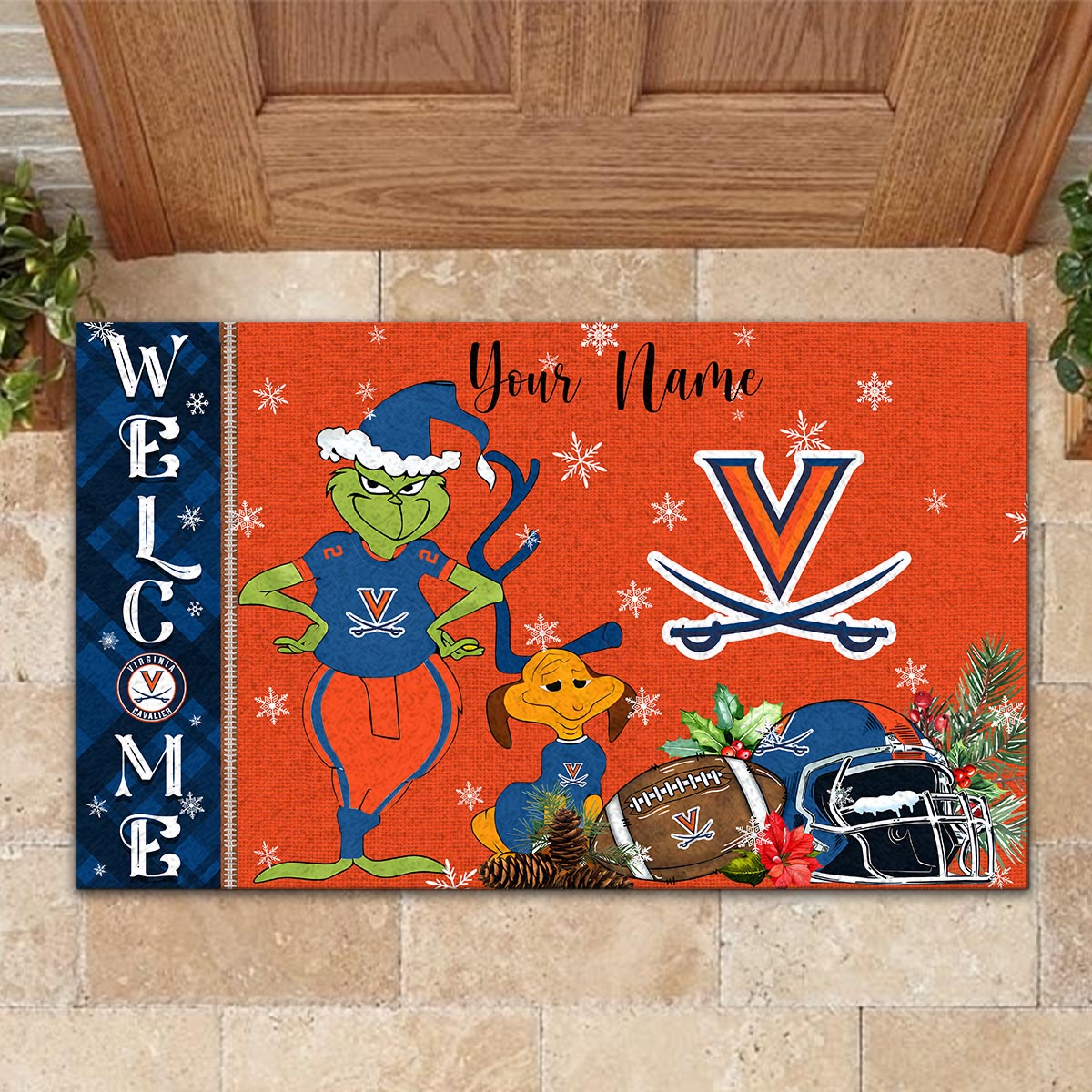 Sportswearmerch Virginia Cavaliers NCAA x Grinch Christmas Welcome Football Doormat For Fan