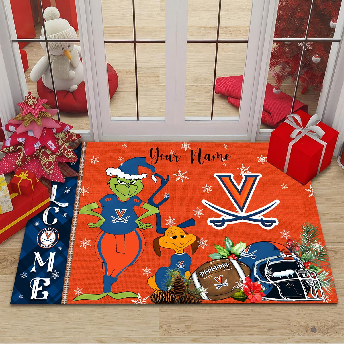 Sportswearmerch Virginia Cavaliers NCAA x Grinch Christmas Welcome Football Doormat For Fan