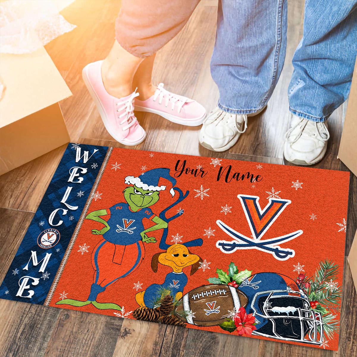 Sportswearmerch Virginia Cavaliers NCAA x Grinch Christmas Welcome Football Doormat For Fan