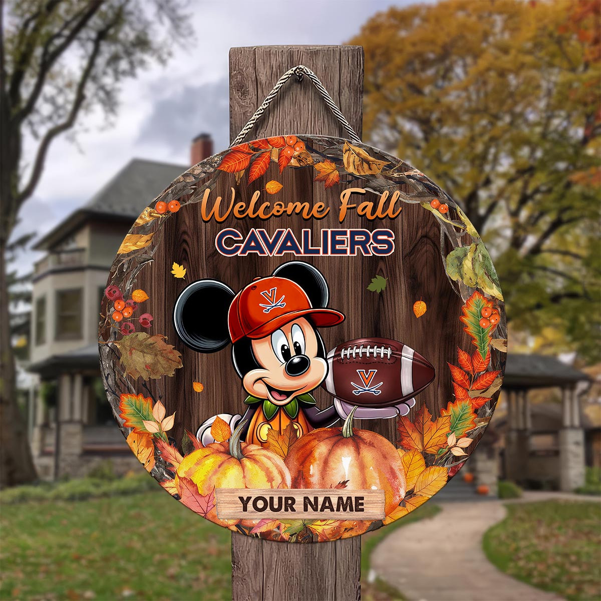 Sportswearmerch Virginia Cavaliers NCAA x Mickey Round Wooden Sign For Fan