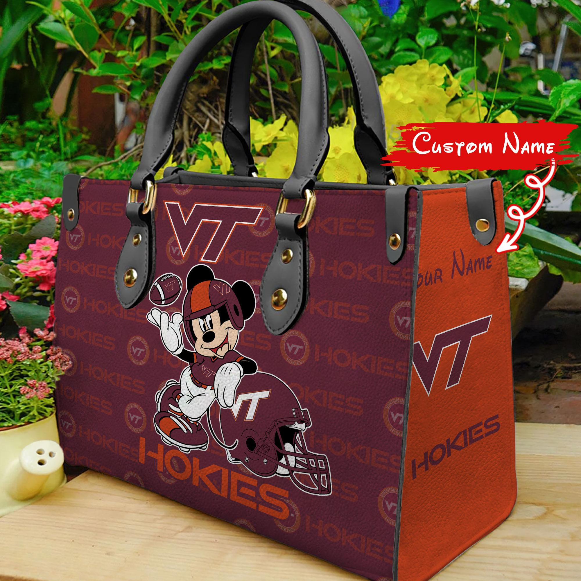 Sportswearmerch Virginia Tech Hokie NCAA x Mickey Women Leather Handbag For Fan