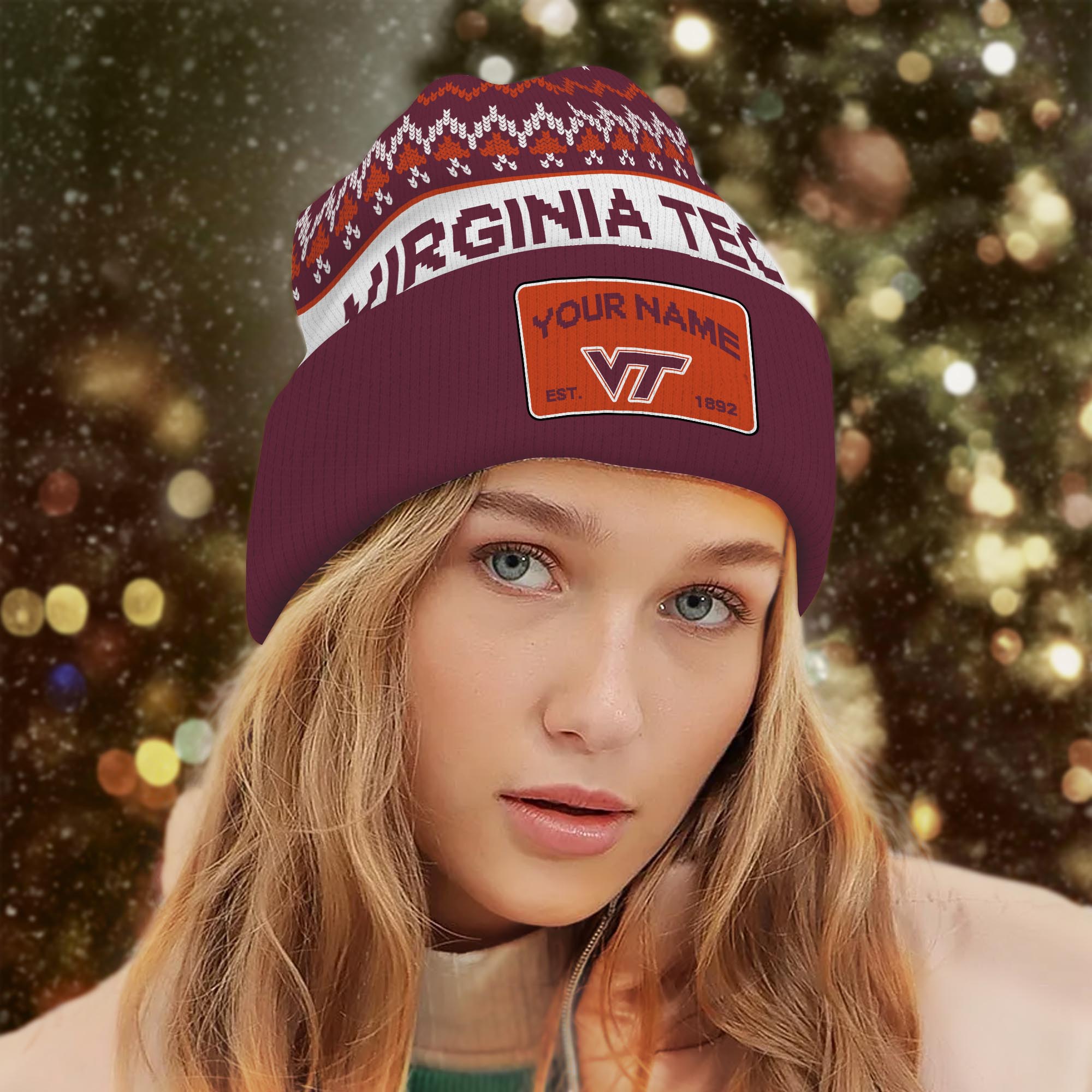 Sportswearmerch Virginia Tech Hokies NCAA Christmas Beanie Hat For Fan