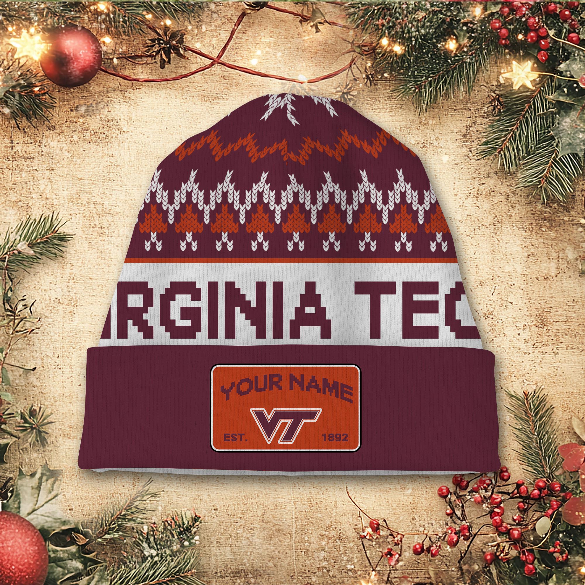 Sportswearmerch Virginia Tech Hokies NCAA Christmas Beanie Hat For Fan