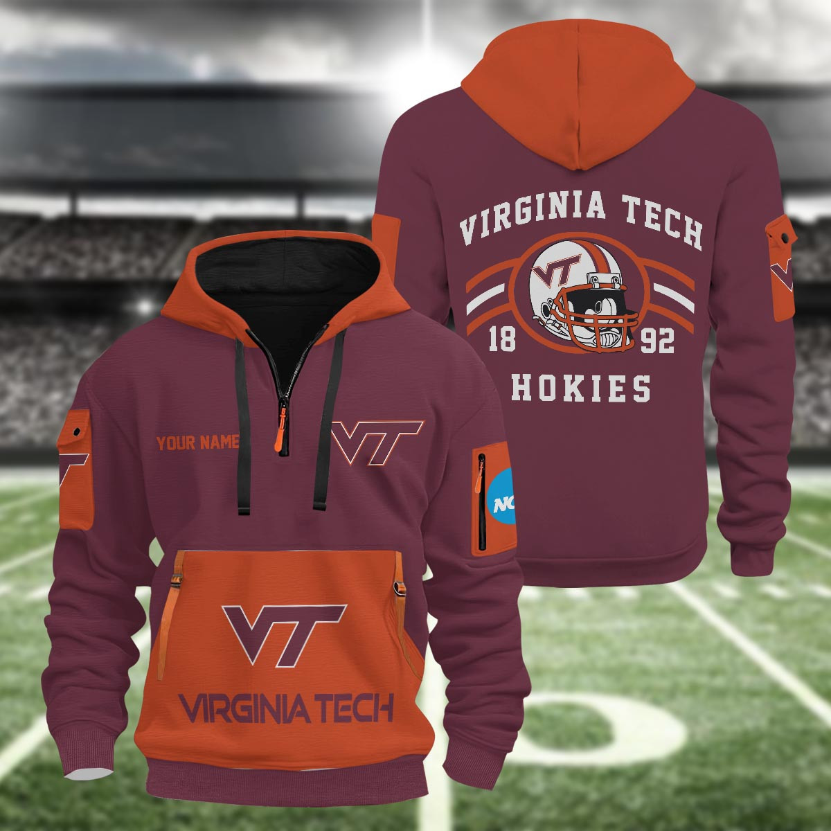 Sportswearmerch Virginia Tech Hokies NCAA Half Zip Hoodie Personalized For Fan