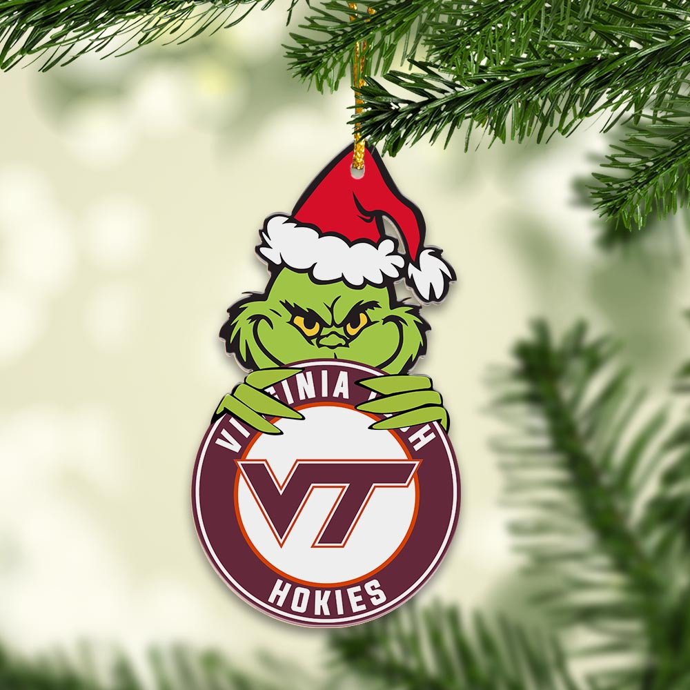 Sportswearmerch Virginia Tech Hokies NCAA x Grinch Christmas Acrylic Ornament For Fans