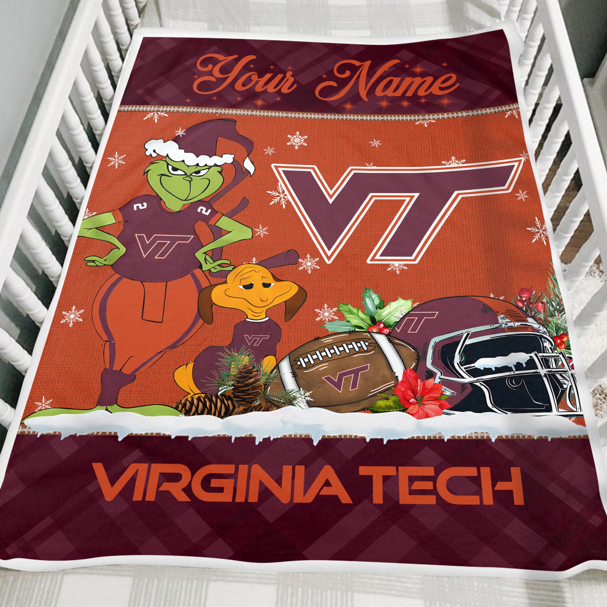 Sportswearmerch Virginia Tech Hokies NCAA x Grinch Christmas Fleece Blanket For Fan