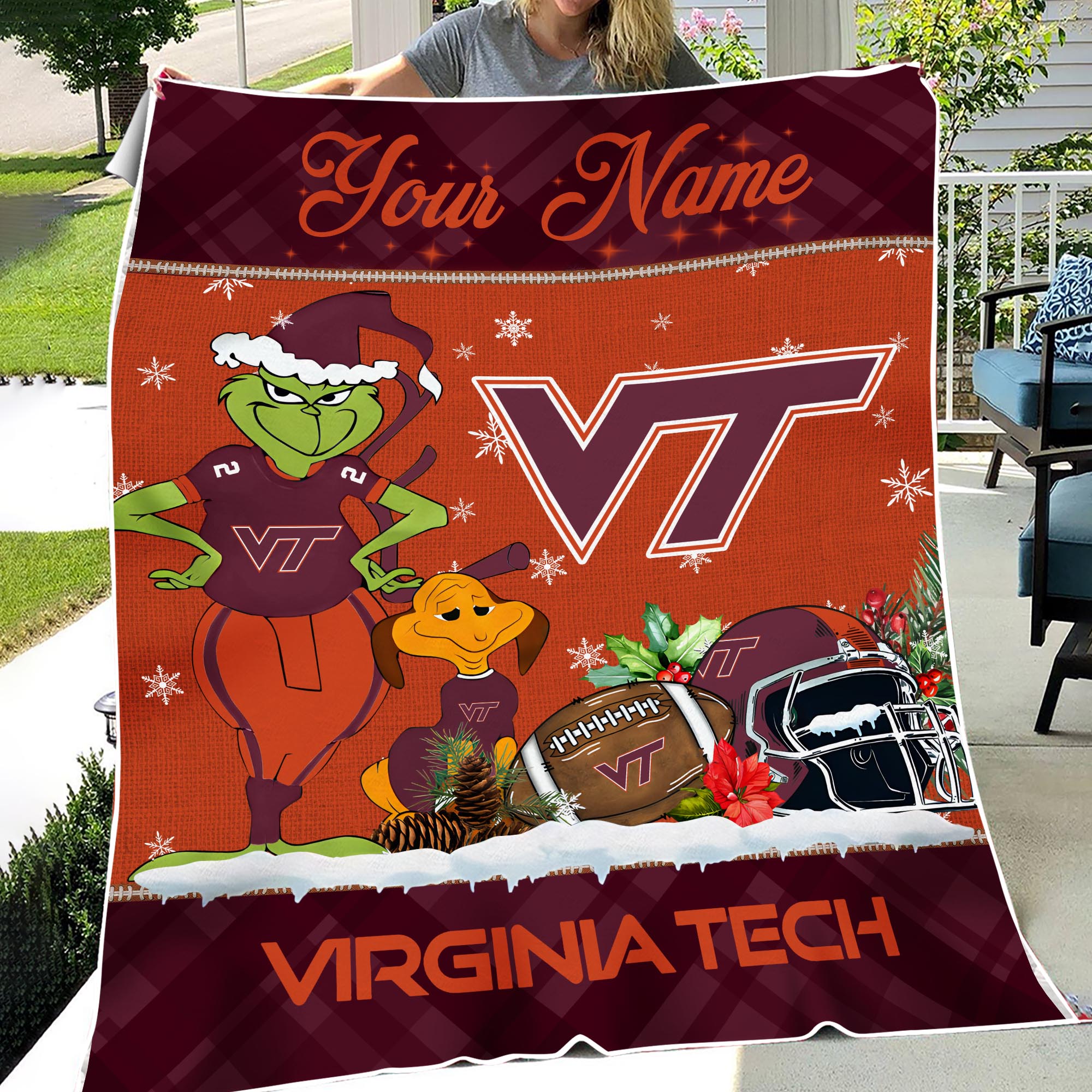 Sportswearmerch Virginia Tech Hokies NCAA x Grinch Christmas Fleece Blanket For Fan