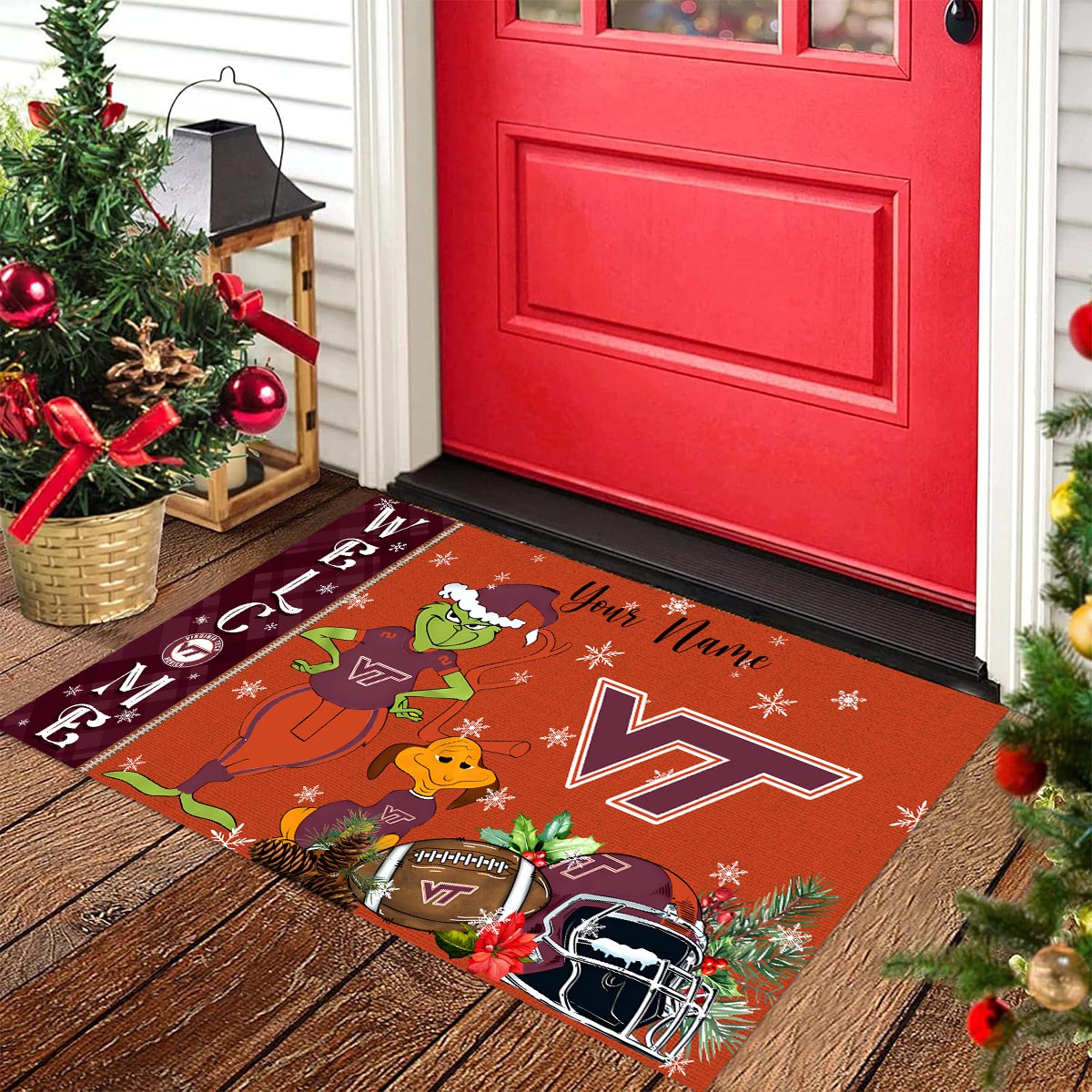 Sportswearmerch Virginia Tech Hokies NCAA x Grinch Christmas Welcome Football Doormat For Fan