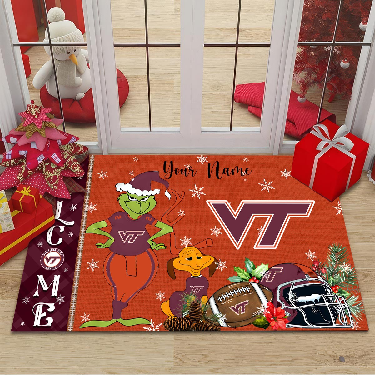 Sportswearmerch Virginia Tech Hokies NCAA x Grinch Christmas Welcome Football Doormat For Fan