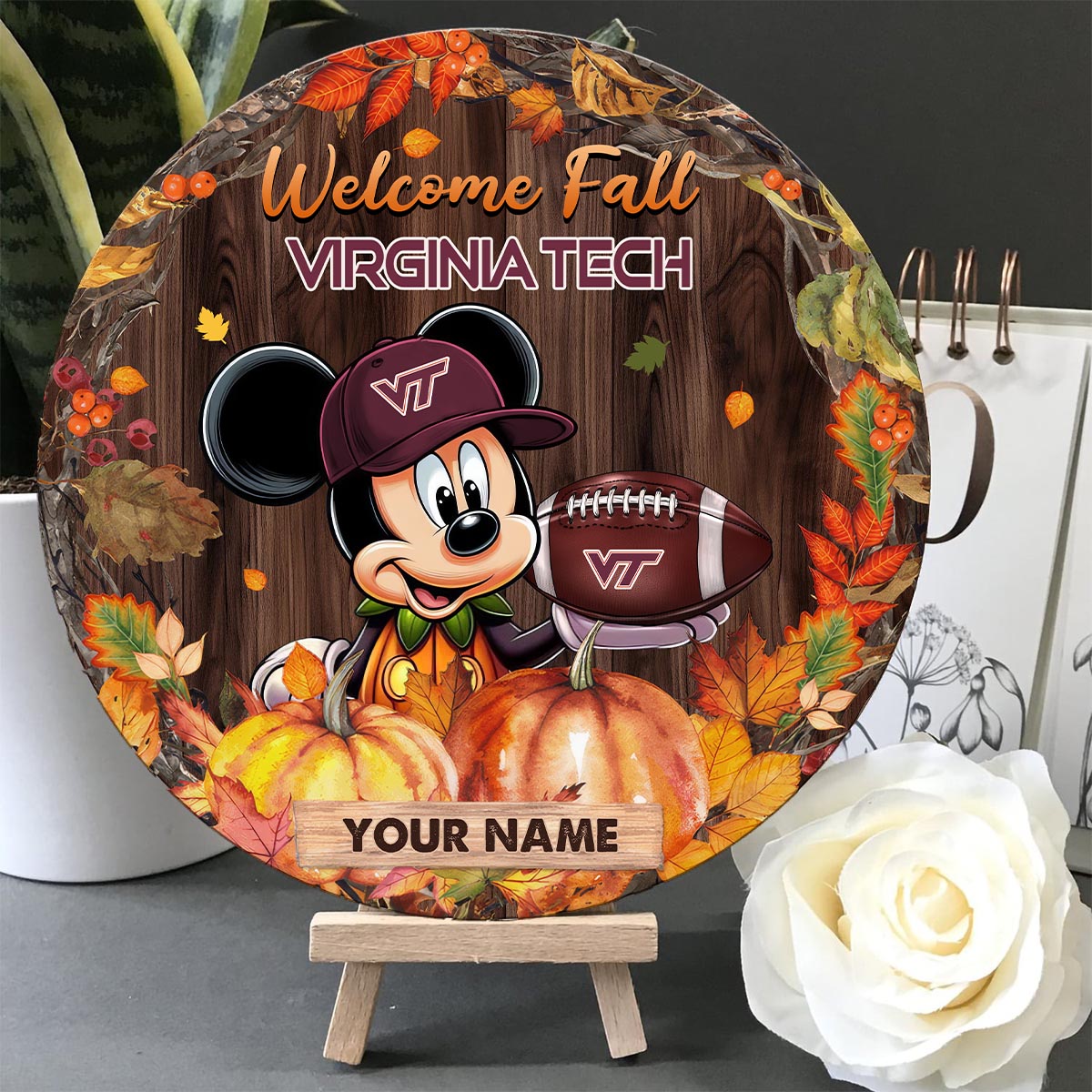 Sportswearmerch Virginia Tech Hokies NCAA x Mickey Round Wooden Sign For Fan