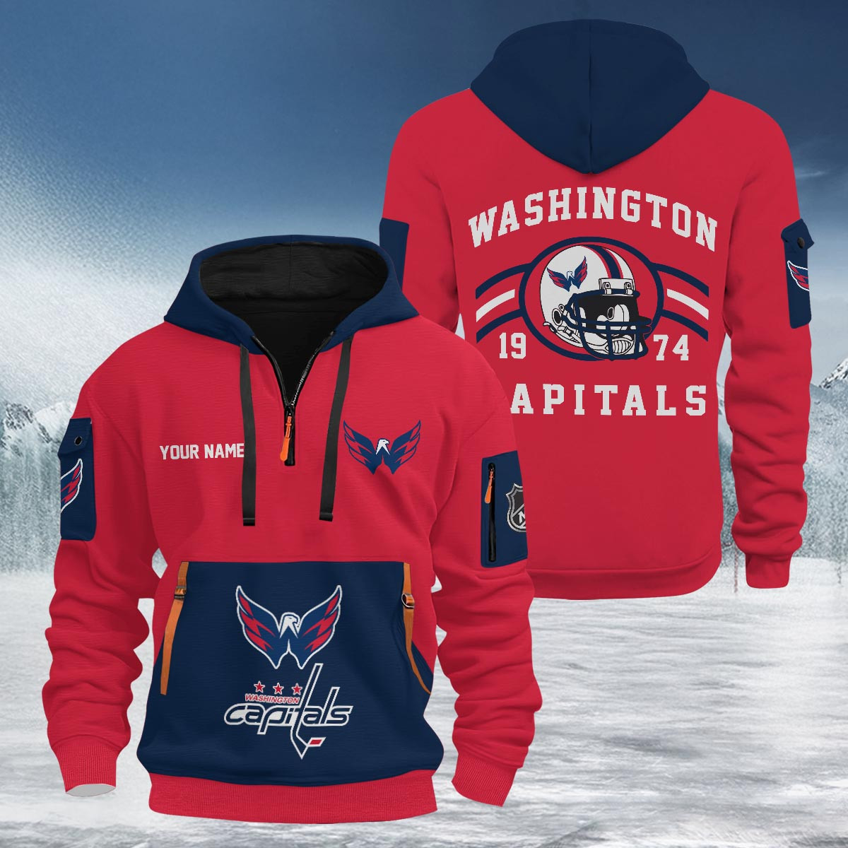 Sportswearmerch Washington Capitals NHL Half Zip Hoodie Personalized For Fan