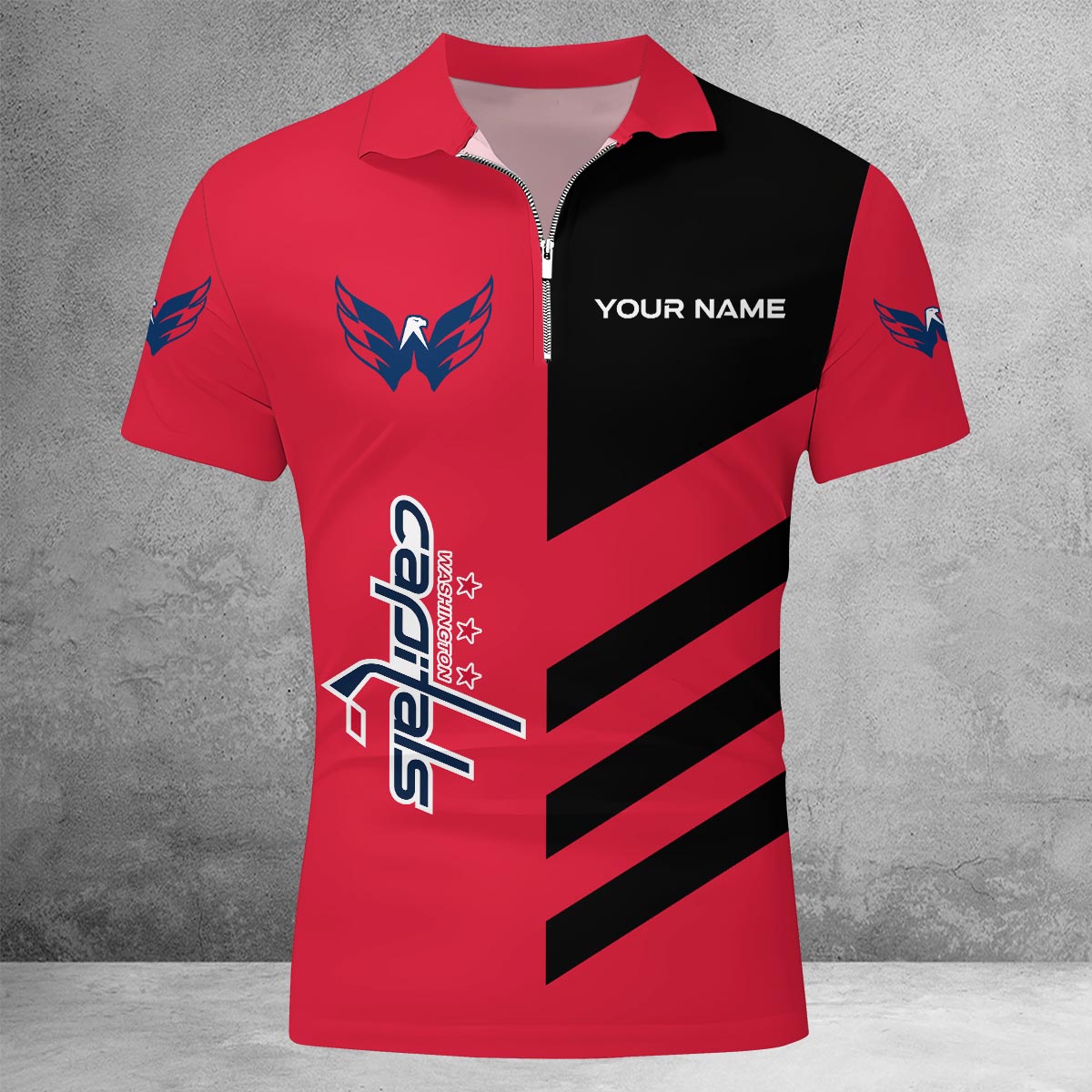 Sportswearmerch Washington Capitals NHL Lapel Zip Polo Shirt For Fan