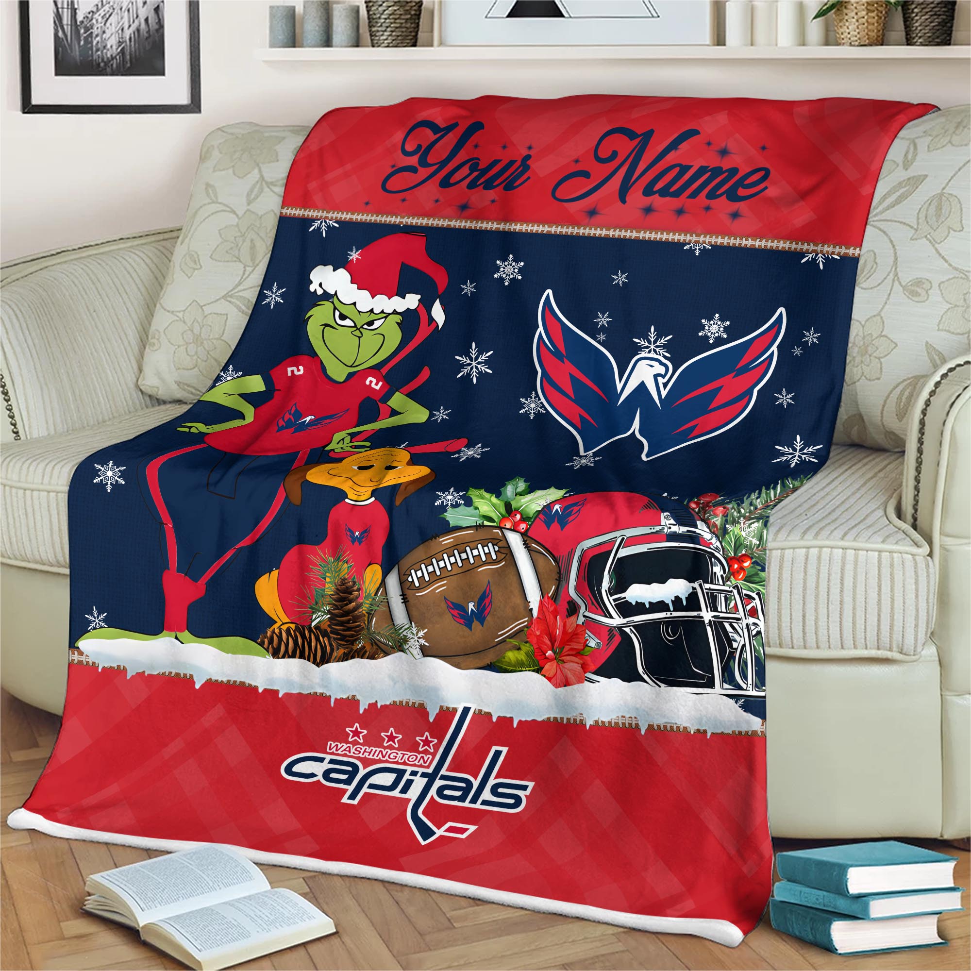 Sportswearmerch Washington Capitals NHL x Grinch Christmas Fleece Blanket For Fan