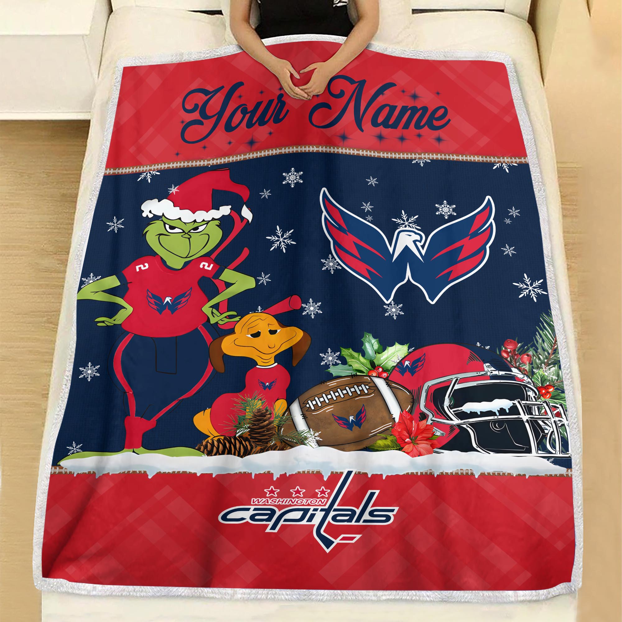Sportswearmerch Washington Capitals NHL x Grinch Christmas Fleece Blanket For Fan