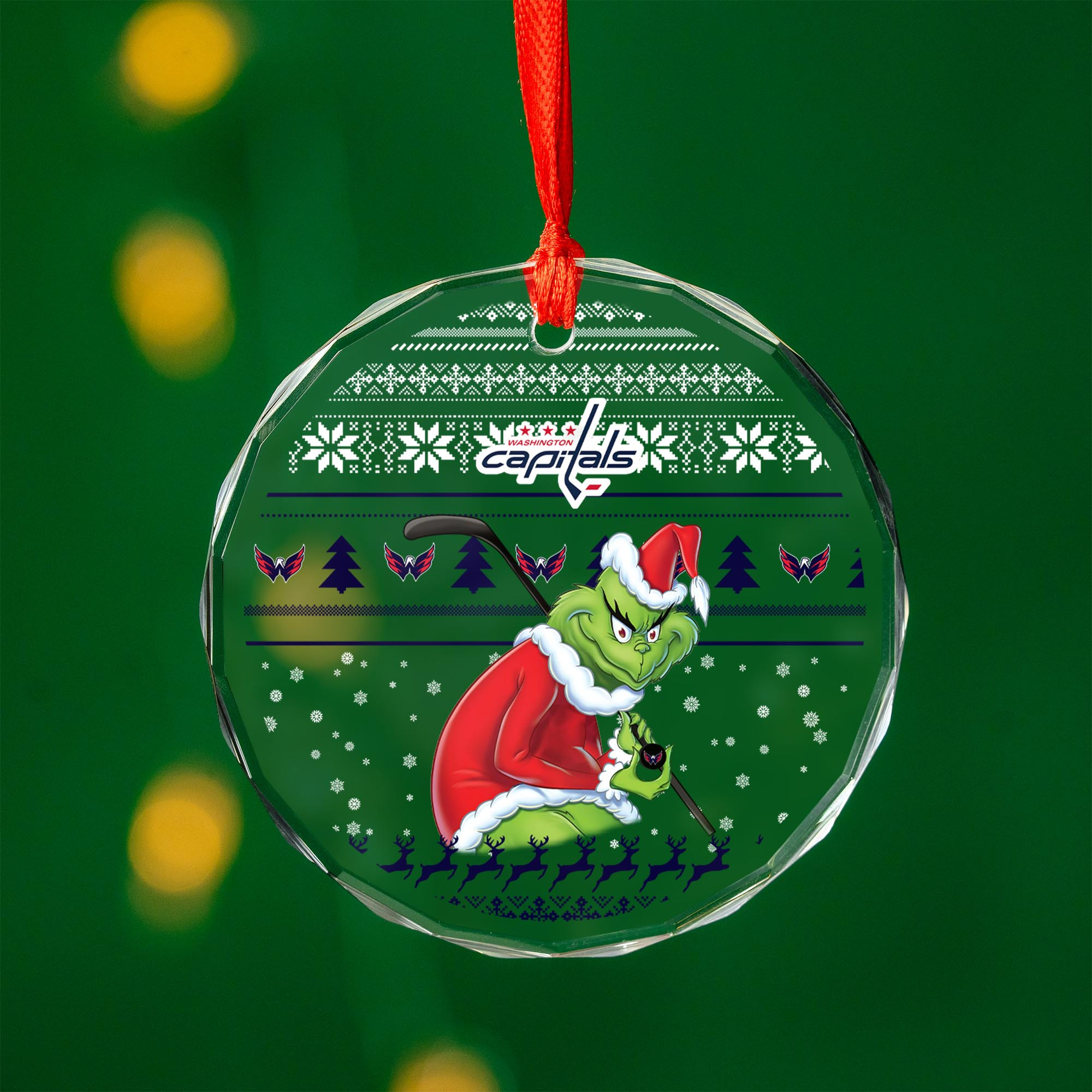 Sportswearmerch Washington Capitals NHL x Grinch Christmas Glass Ornament For Fans