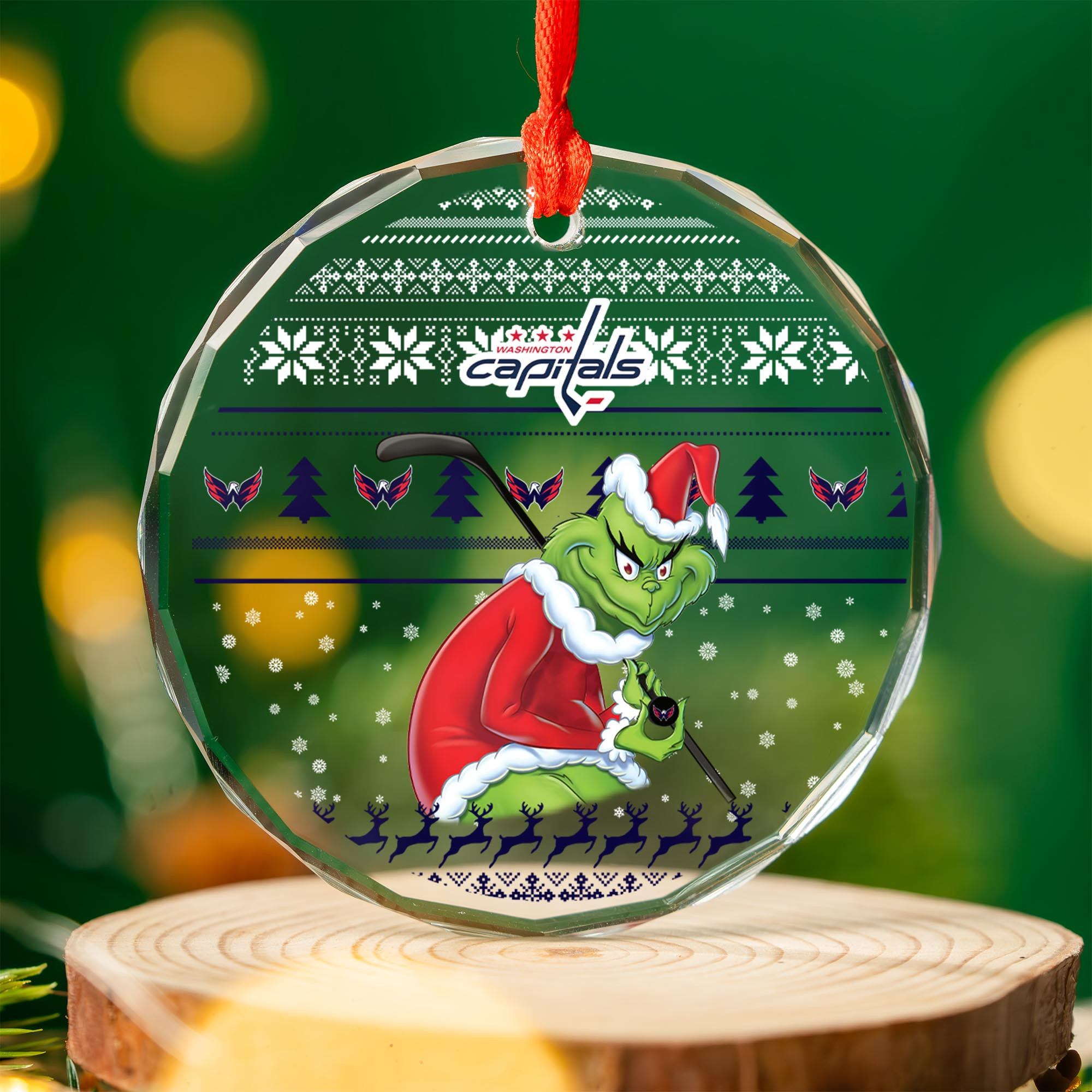 Sportswearmerch Washington Capitals NHL x Grinch Christmas Glass Ornament For Fans