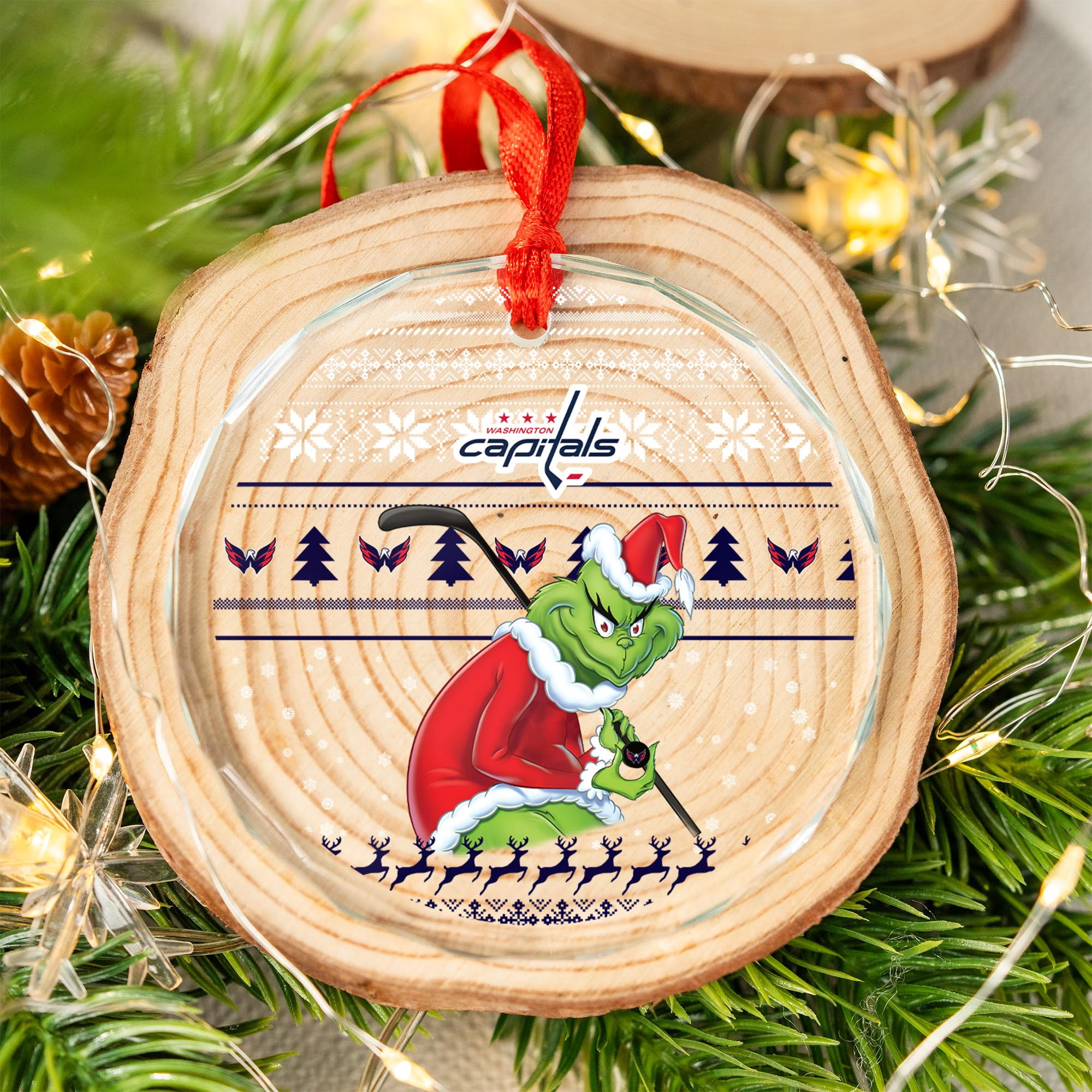 Sportswearmerch Washington Capitals NHL x Grinch Christmas Glass Ornament For Fans