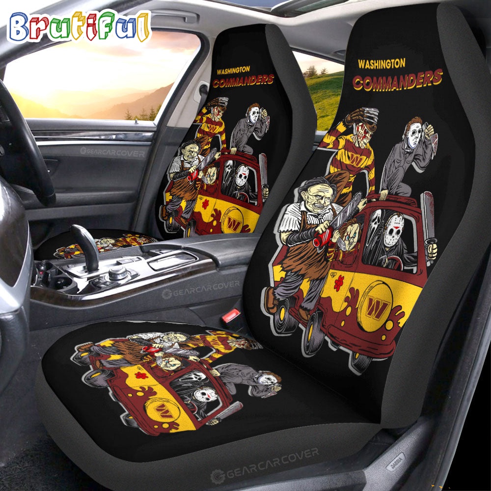 Sportswearmerch Washington Commanders NFL Horror Characters Essential Halloween Car Seat Covers For Fan