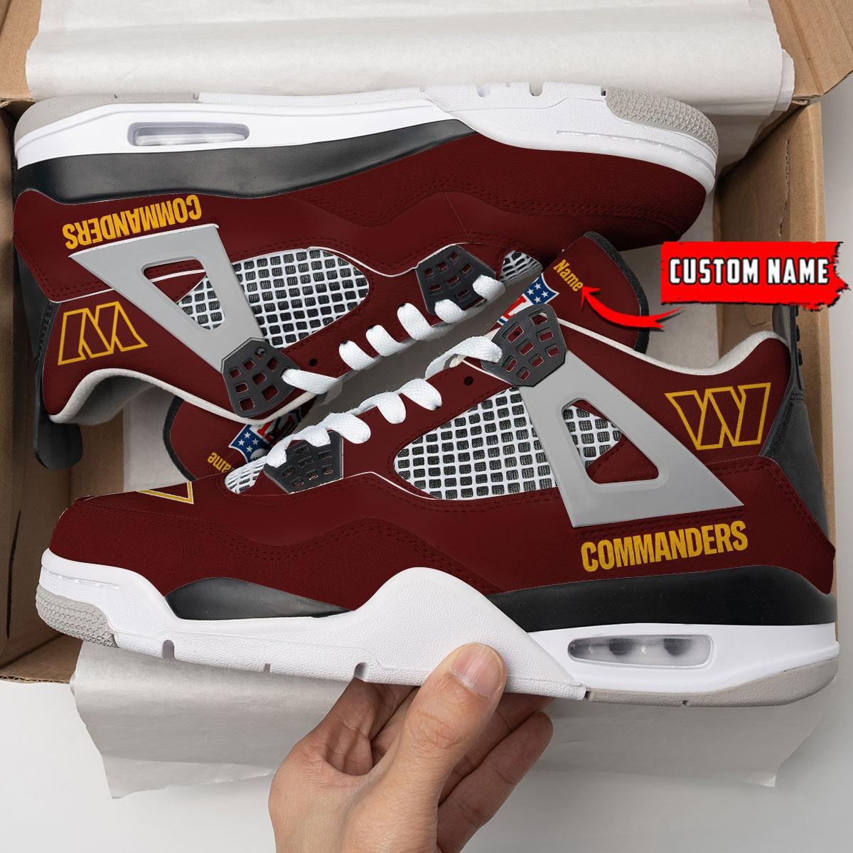 Sportswearmerch Washington Commanders NFL Personalized Air Jordan 4 AJ4 Sneakers Shoes For Men And Women