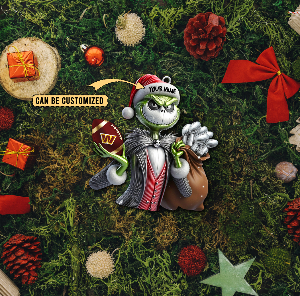 Sportswearmerch Washington Commanders NFL The Grinch x Jack x Christmas Acrylic Ornament Gift For Fan