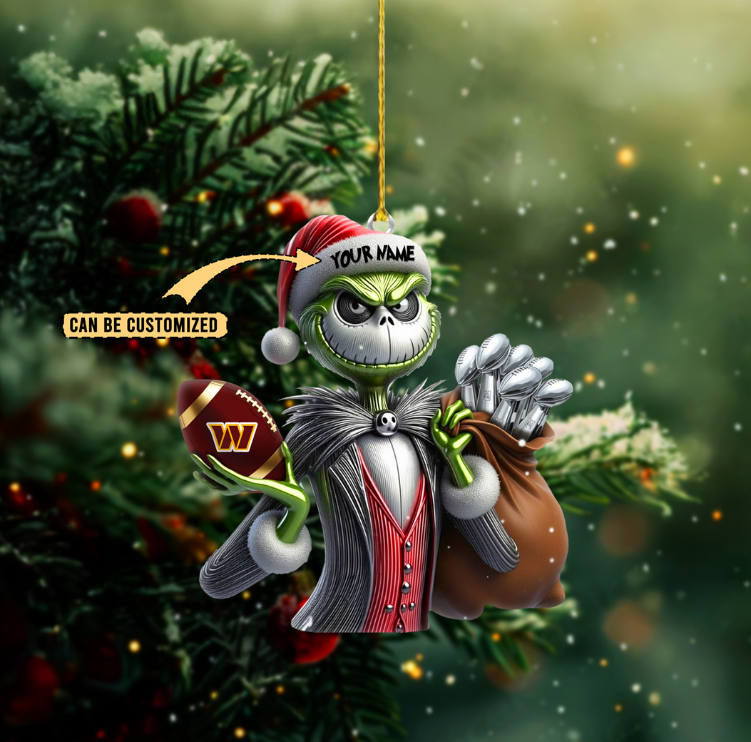 Sportswearmerch Washington Commanders NFL The Grinch x Jack x Christmas Acrylic Ornament Gift For Fan