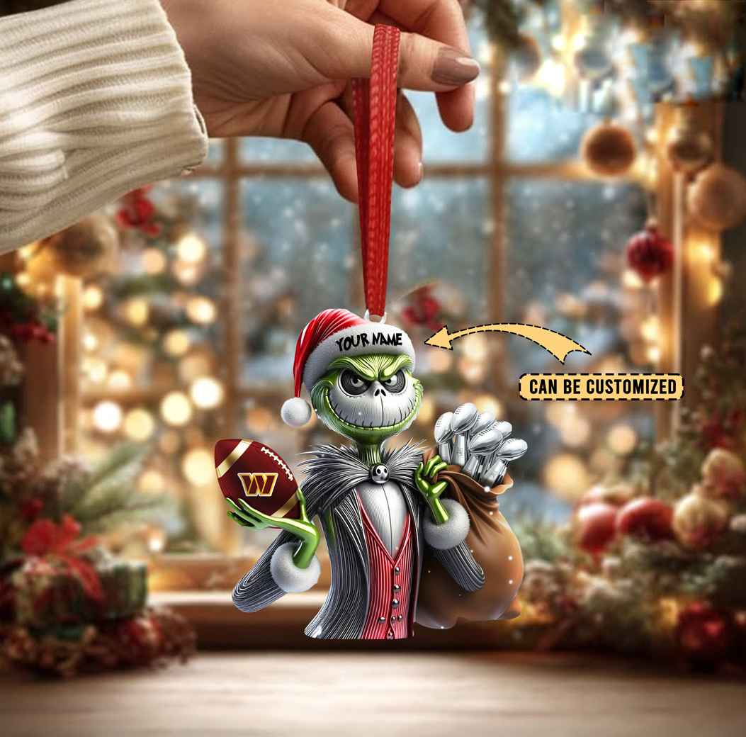 Sportswearmerch Washington Commanders NFL The Grinch x Jack x Christmas Acrylic Ornament Gift For Fan