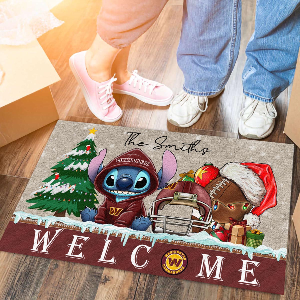 Sportswearmerch Washington Commanders NFL x Cute Stitch Christmas Doormat For Fan
