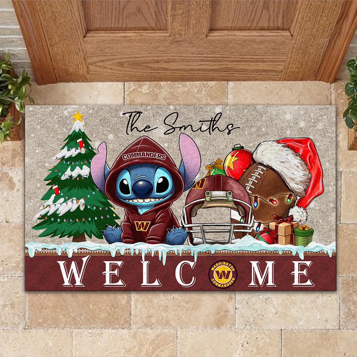 Sportswearmerch Washington Commanders NFL x Cute Stitch Christmas Doormat For Fan