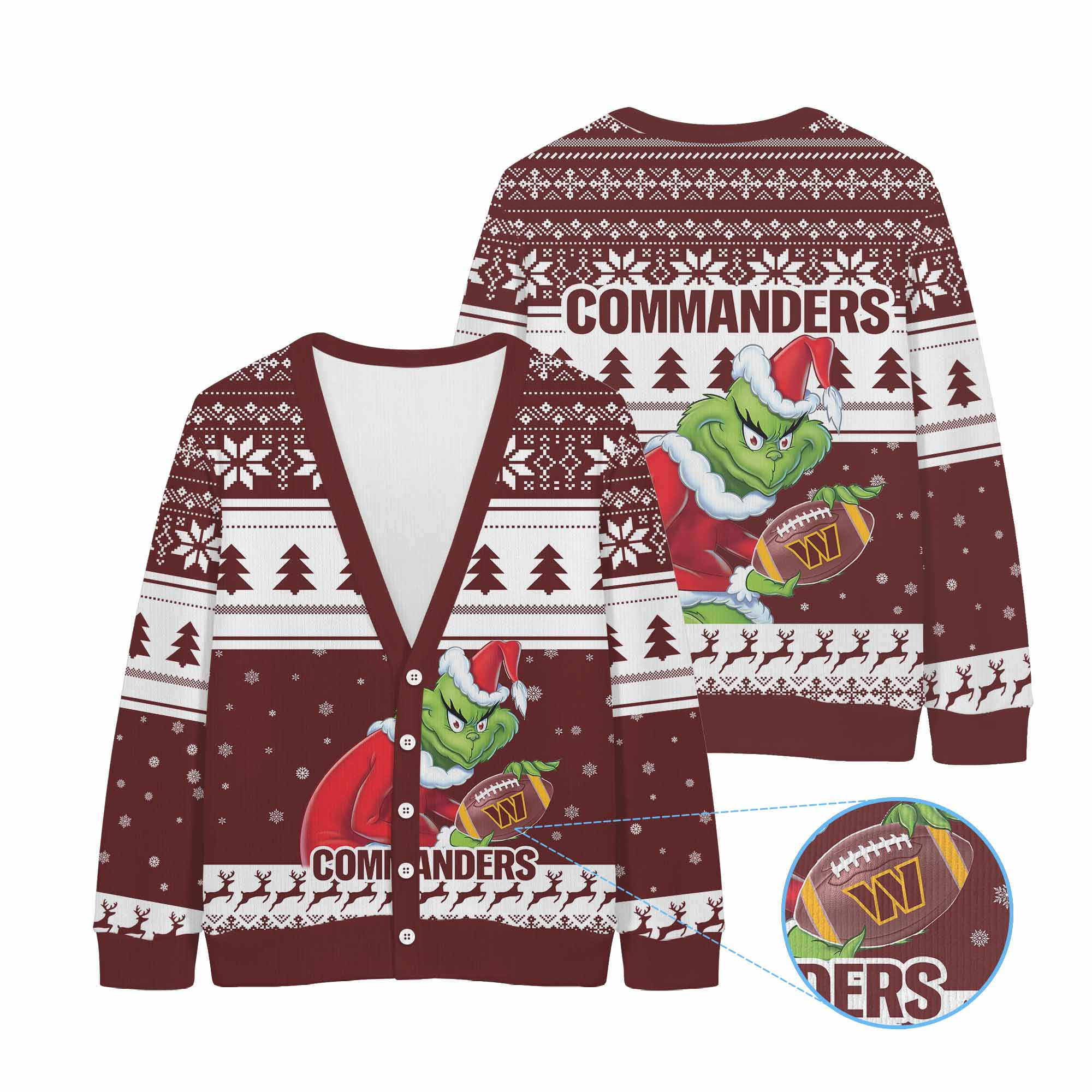 Sportswearmerch Washington Commanders NFL x Grinch Christmas Cardigan For Fan