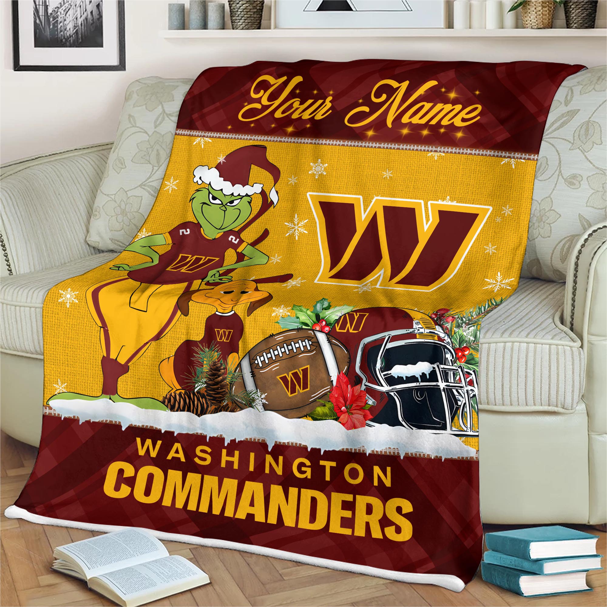 Sportswearmerch Washington Commanders NFL x Grinch Christmas Fleece Blanket For Fan