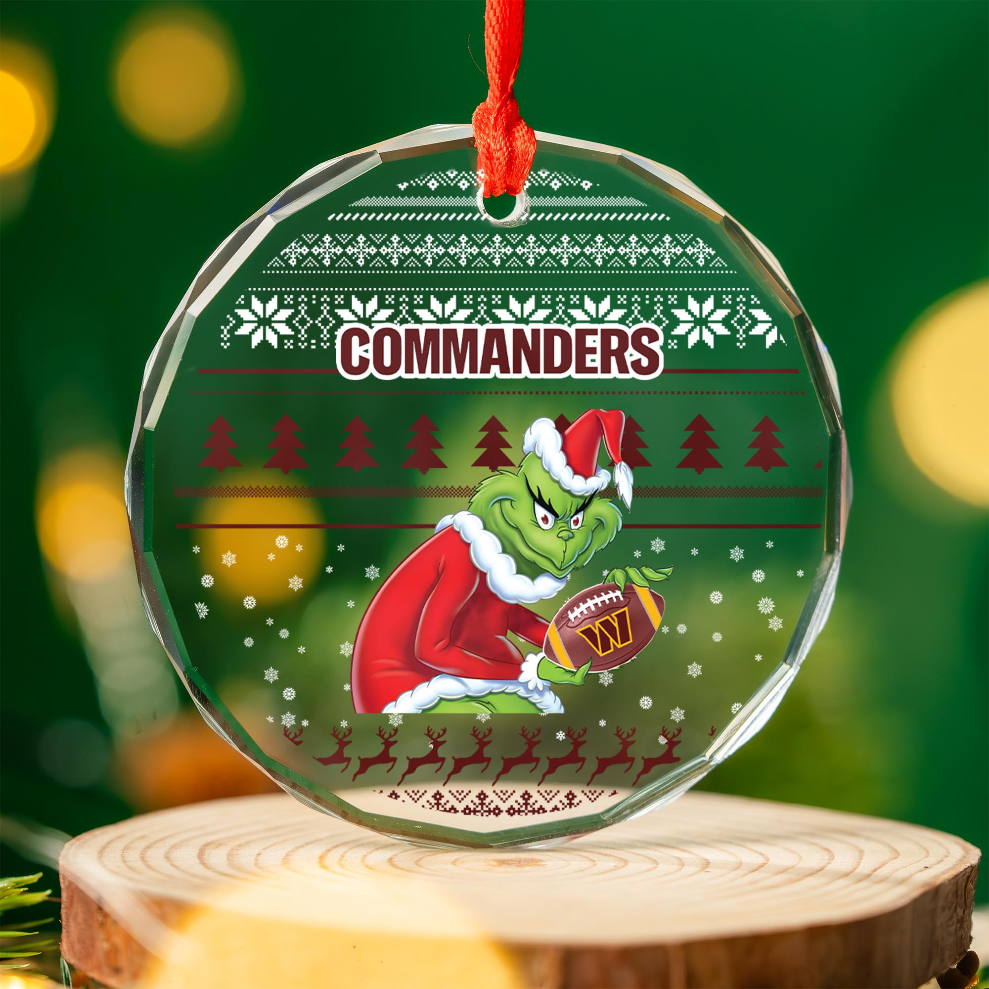 Sportswearmerch Washington Commanders NFL x Grinch Christmas Glass Ornament For Fans