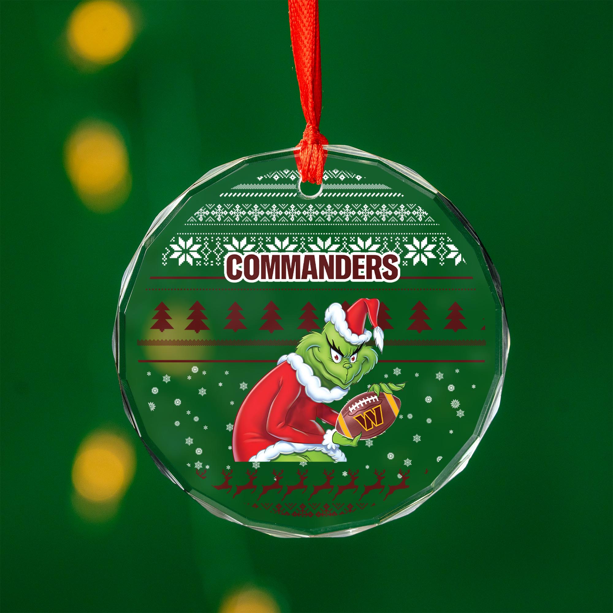 Sportswearmerch Washington Commanders NFL x Grinch Christmas Glass Ornament For Fans