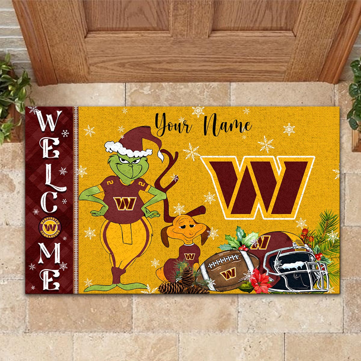 Sportswearmerch Washington Commanders NFL x Grinch Christmas Welcome Football Doormat For Fan