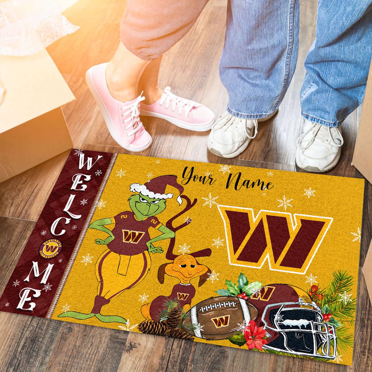 Sportswearmerch Washington Commanders NFL x Grinch Christmas Welcome Football Doormat For Fan