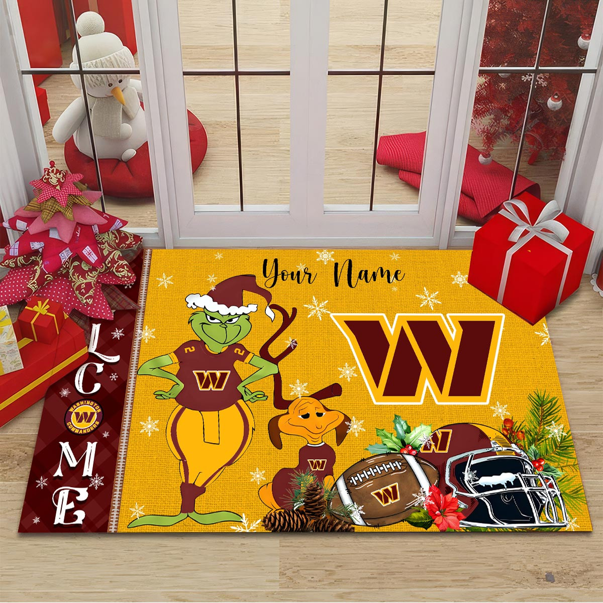 Sportswearmerch Washington Commanders NFL x Grinch Christmas Welcome Football Doormat For Fan