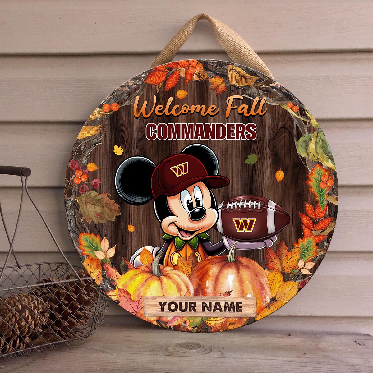 Sportswearmerch Washington Commanders NFL x Mickey Round Wooden Sign For Fan