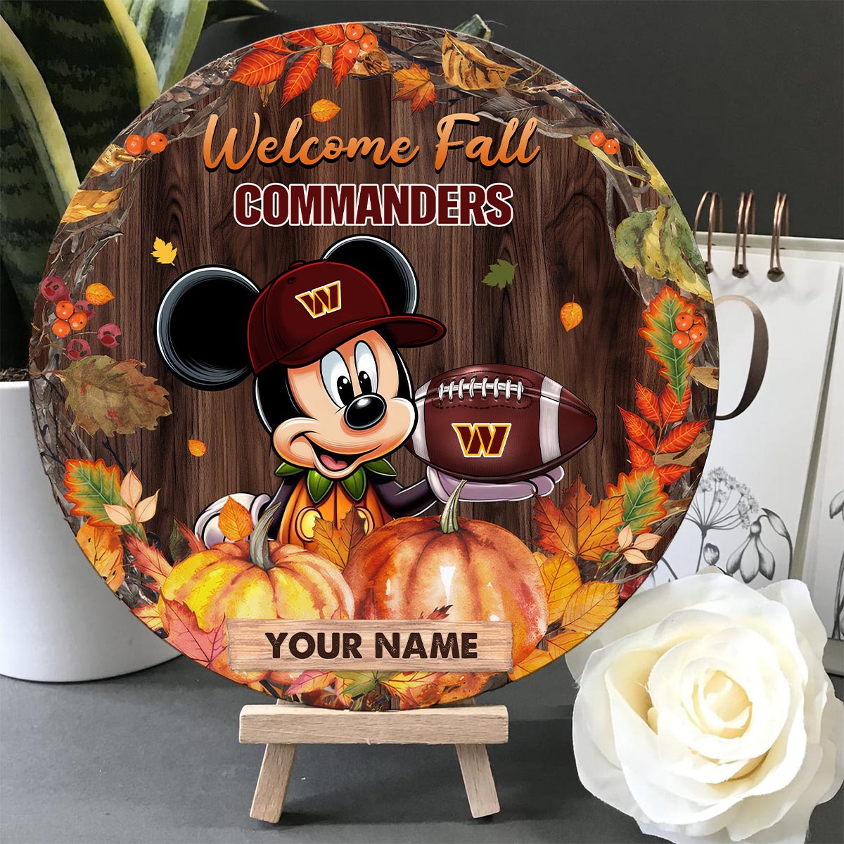 Sportswearmerch Washington Commanders NFL x Mickey Round Wooden Sign For Fan