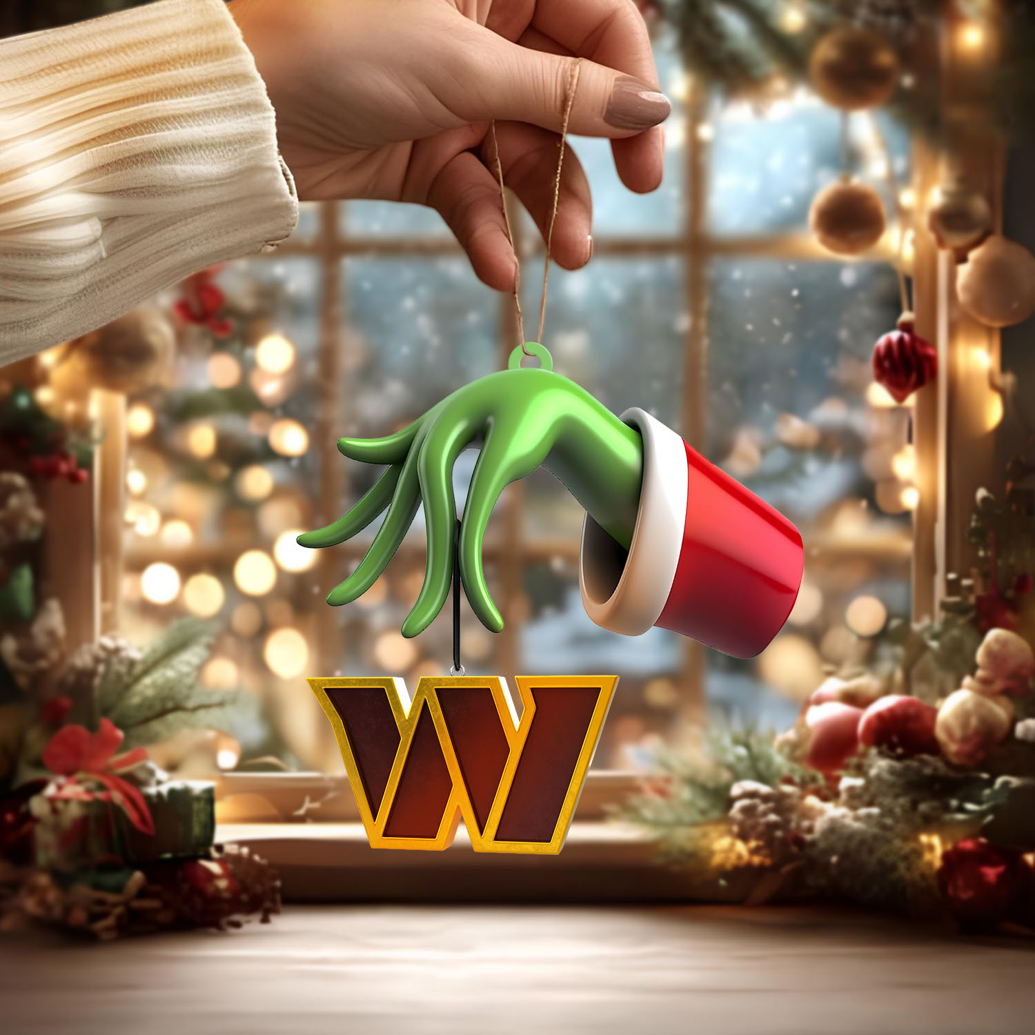 Sportswearmerch Washington Commanders NFL x The Grinch Christmas Acrylic Mix Wooden Ornament Gift For Fans