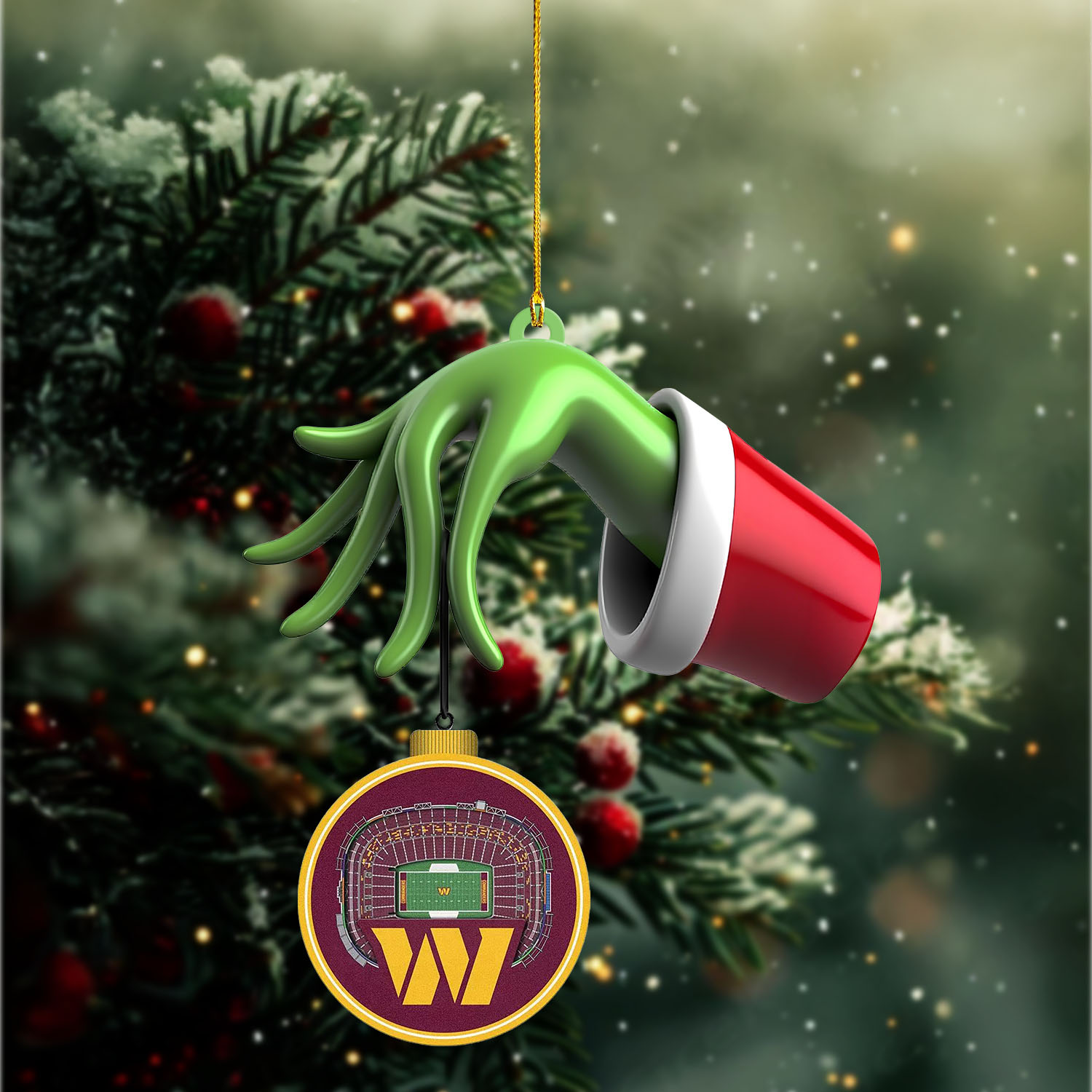 Sportswearmerch Washington Commanders NFL x The Grinch Christmas Acrylic Mix Wooden Ornament Gift For Fans