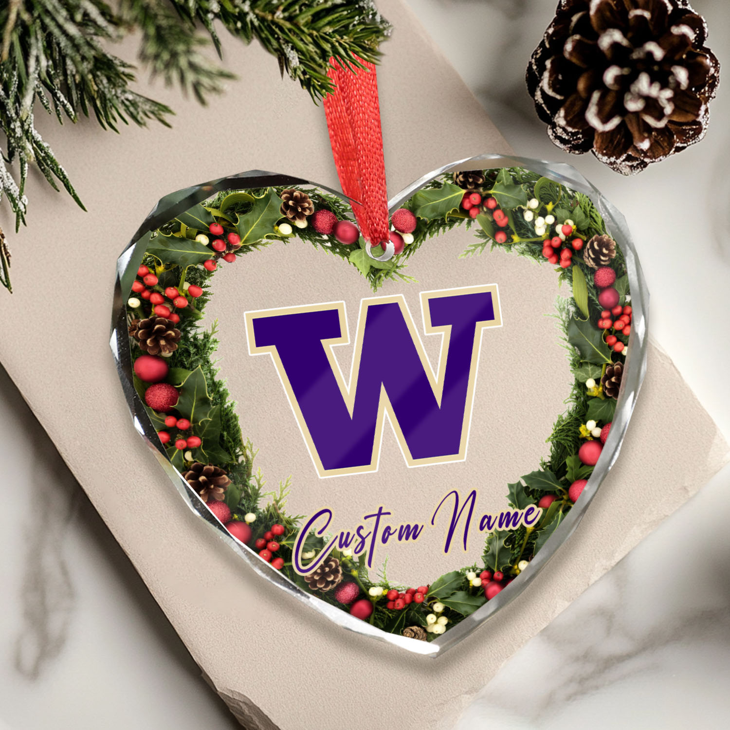 Sportswearmerch Washington Huskies NCAA x Christmas Glass Ornament Gift For Fans