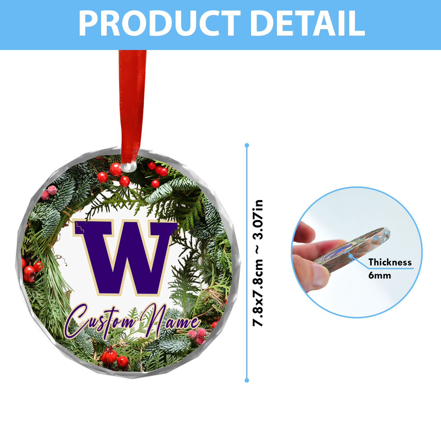 Sportswearmerch Washington Huskies NCAA x Christmas Glass Ornament Gift For Fans