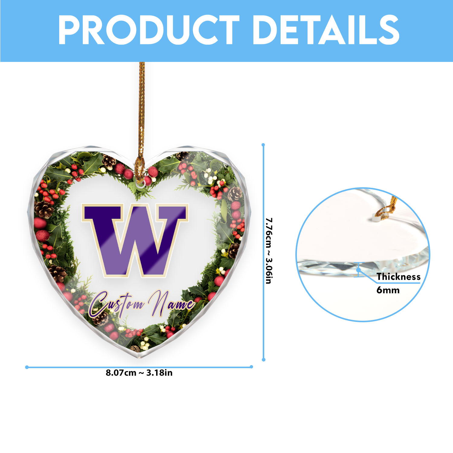 Sportswearmerch Washington Huskies NCAA x Christmas Glass Ornament Gift For Fans