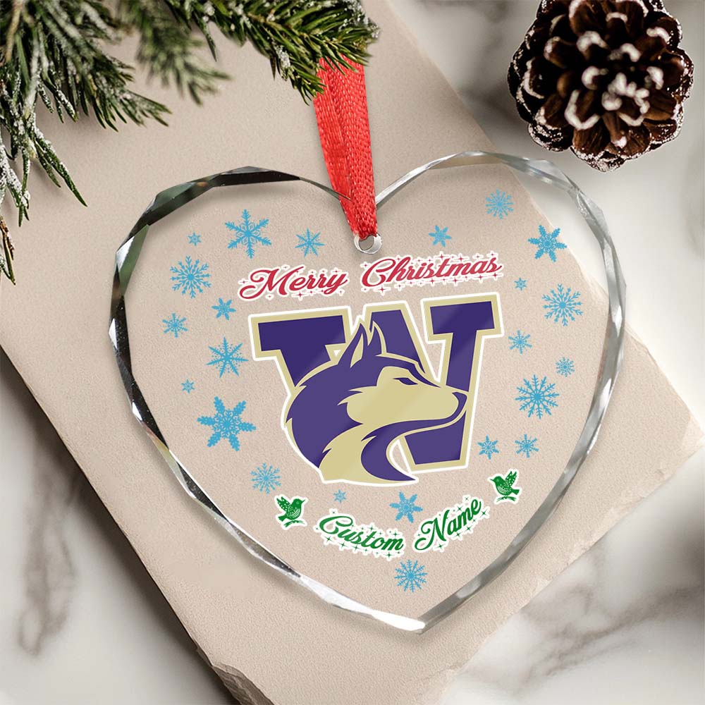 Sportswearmerch Washington Huskies NCAA x Christmas Glass Ornament Gift For Fans